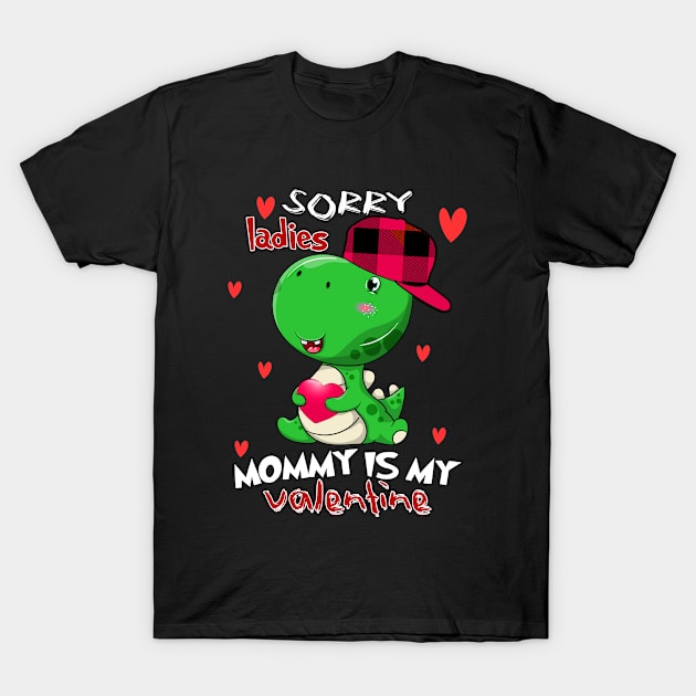 Kids Valentines day boys Mommy is my Valentine Dino T-Rex T-Shirt by Marcekdesign